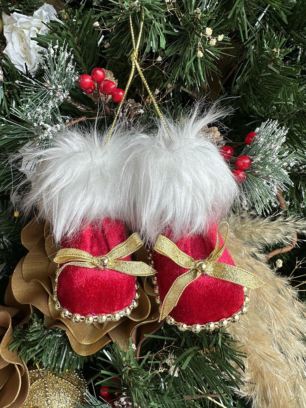 Yılbaşı Çam Ağacı Süsü Kırmızı Patik