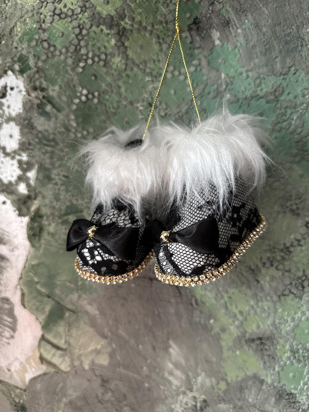 Yılbaşı Çam Ağacı Süsü Siyah Dantelli Patik