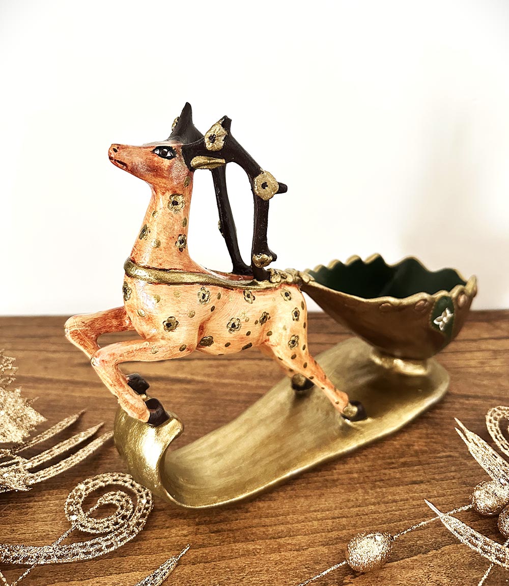 Geyikli Deforatif Şaraplık Biblo , Yılbaşı Aksesuarı