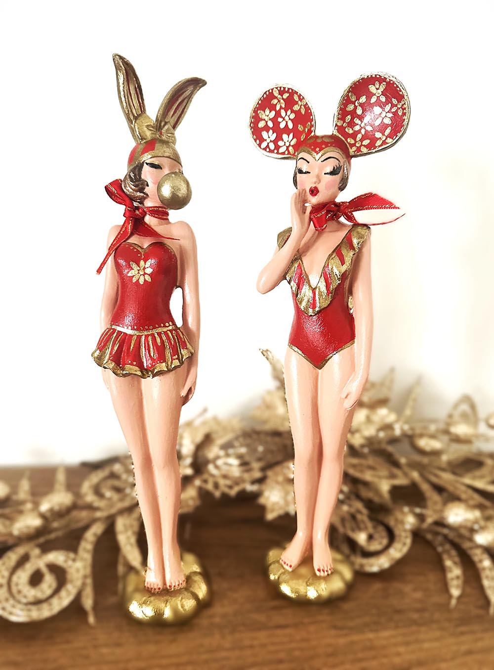 Kırmızılı Danscı Kızlar-Dekoratif Obje ,Yılbaşı Aksesuar, Biblo