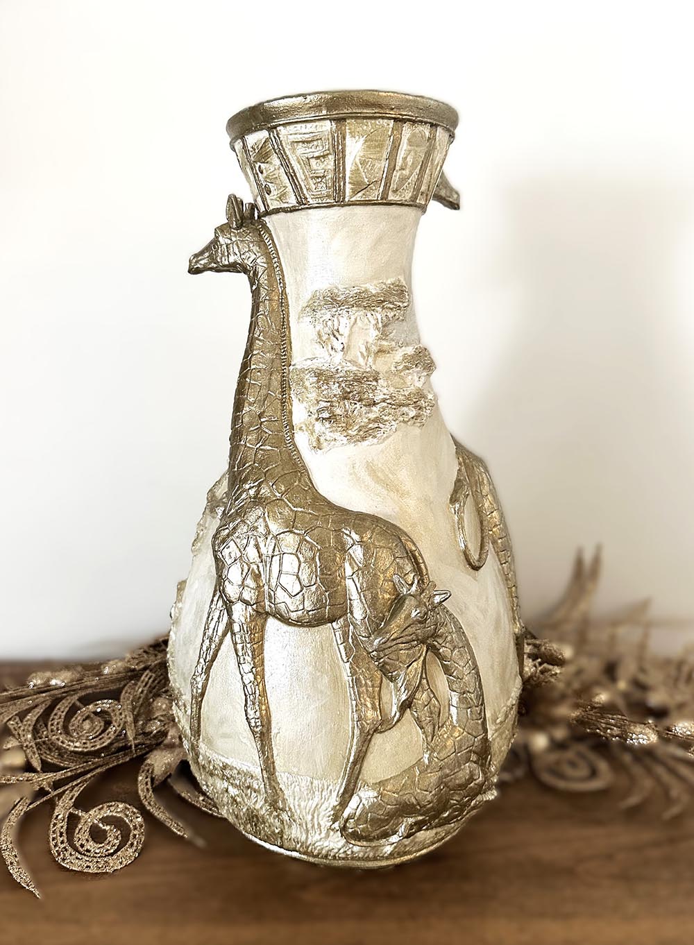 Büyük Boy Safari Temalı Dekoratif Zürafalı Vazo , Ev Aksesuarı