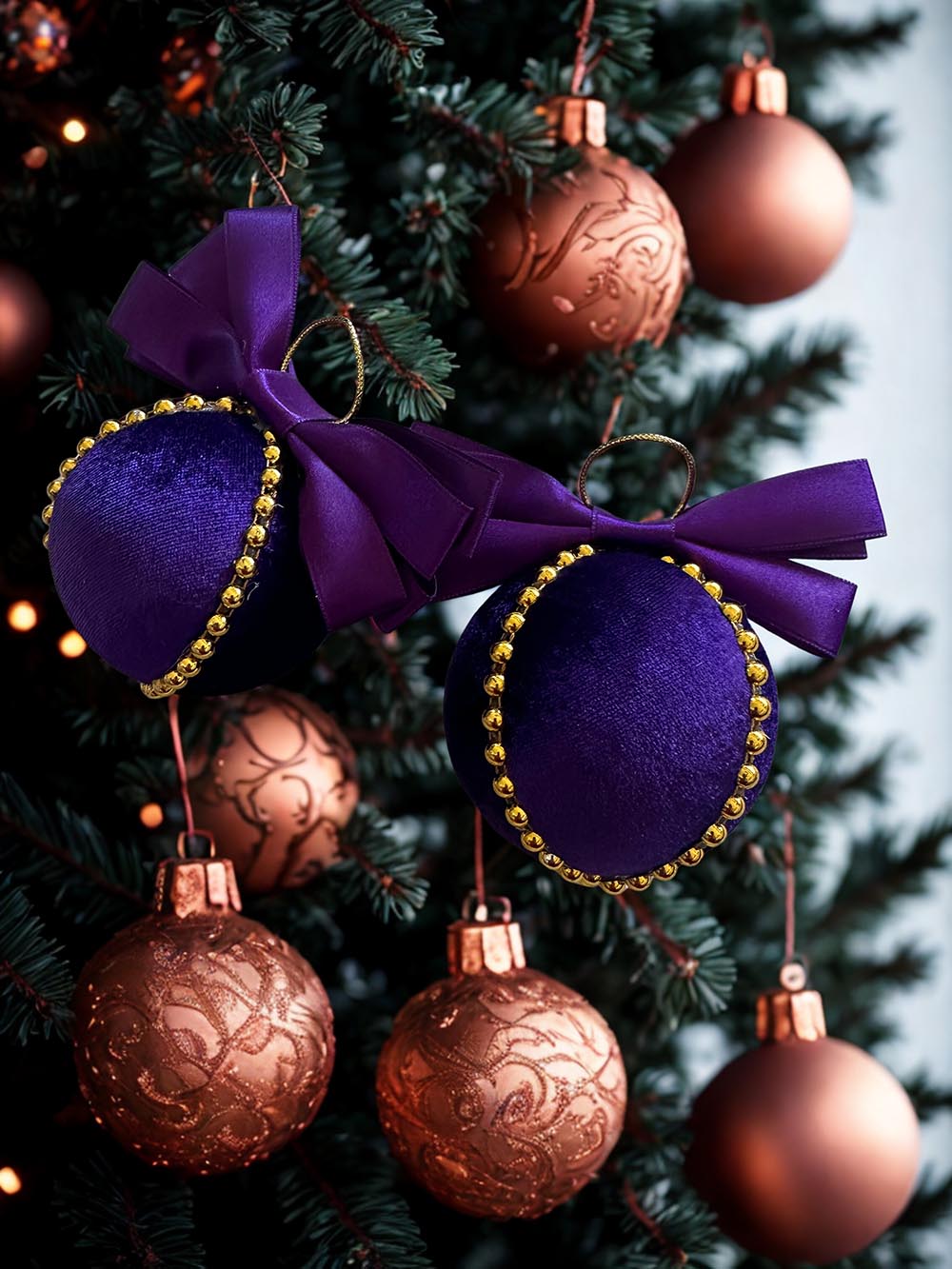 Yılbaşı Çam Ağacı Süsü - Kadife Yılbaşı Ağacı Topu Hediye Kutulu