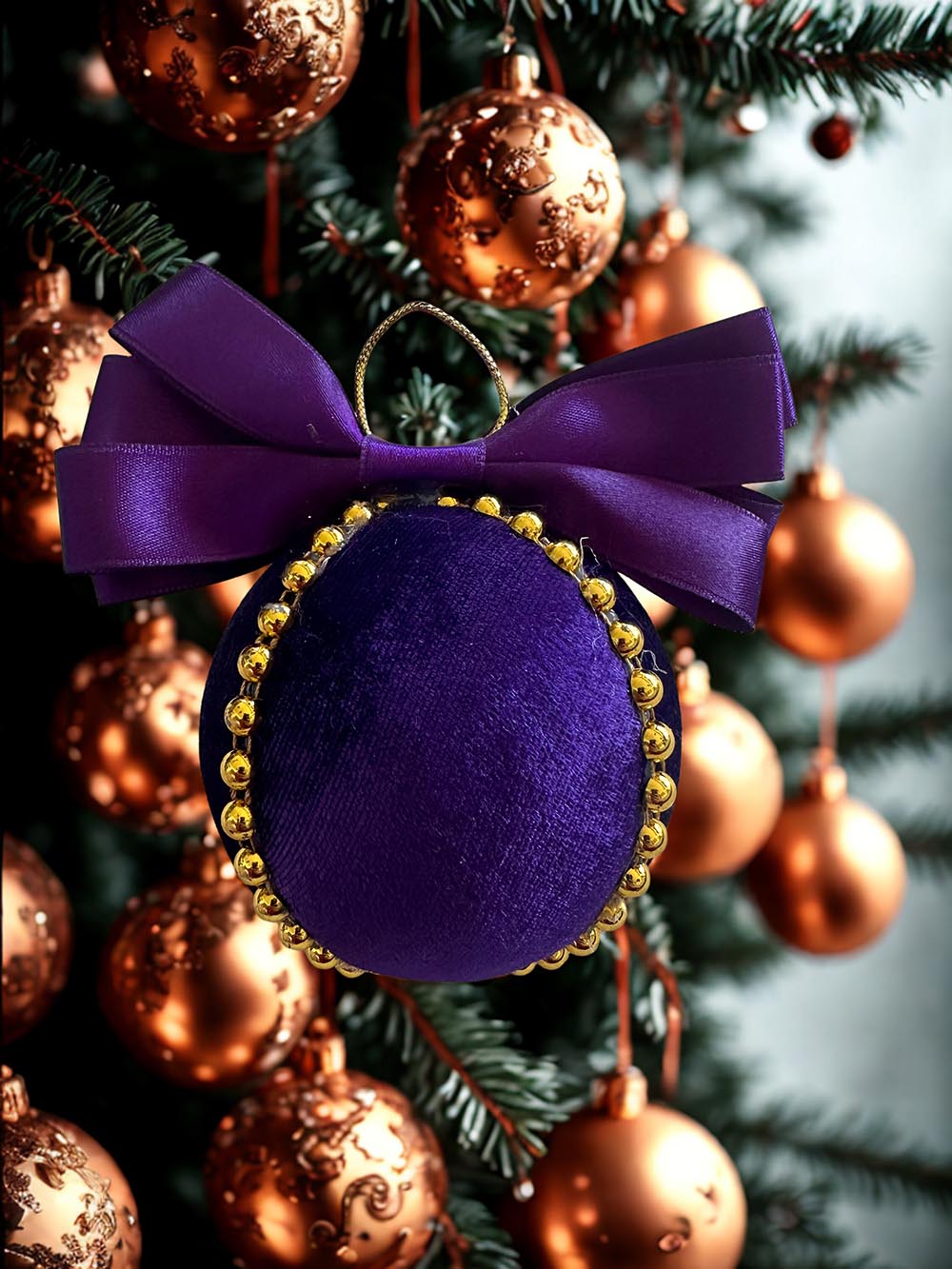 Yılbaşı Çam Ağacı Süsü - Kadife Yılbaşı Ağacı Topu Hediye Kutulu