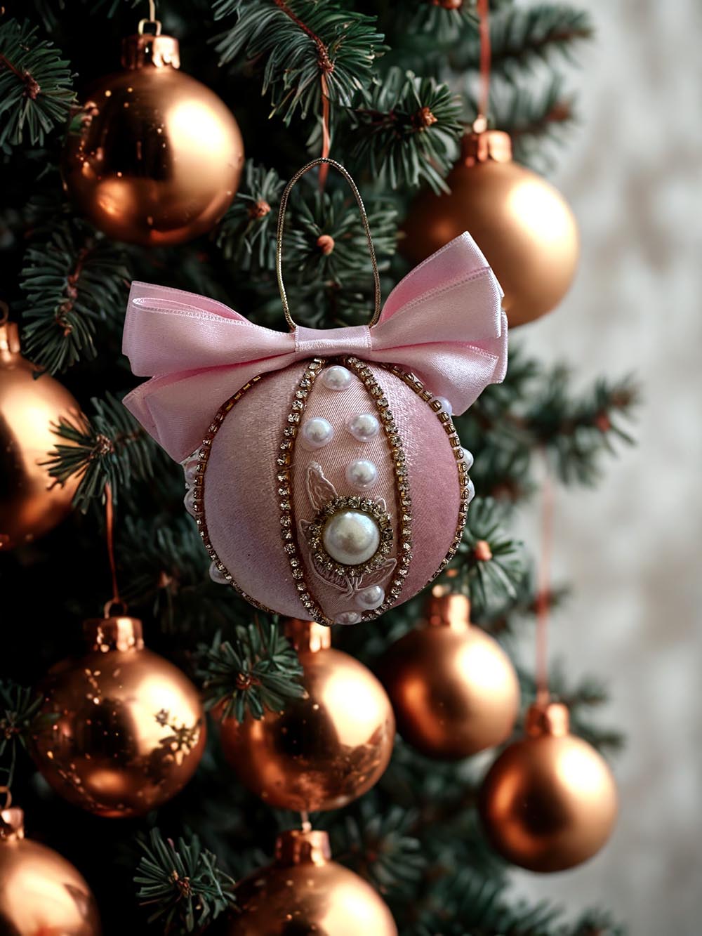 Yılbaşı Çam Ağacı Süsü - Pembe Taşlı 8 Cm Yılbaşı Ağacı Topu  Hediye Kutulu