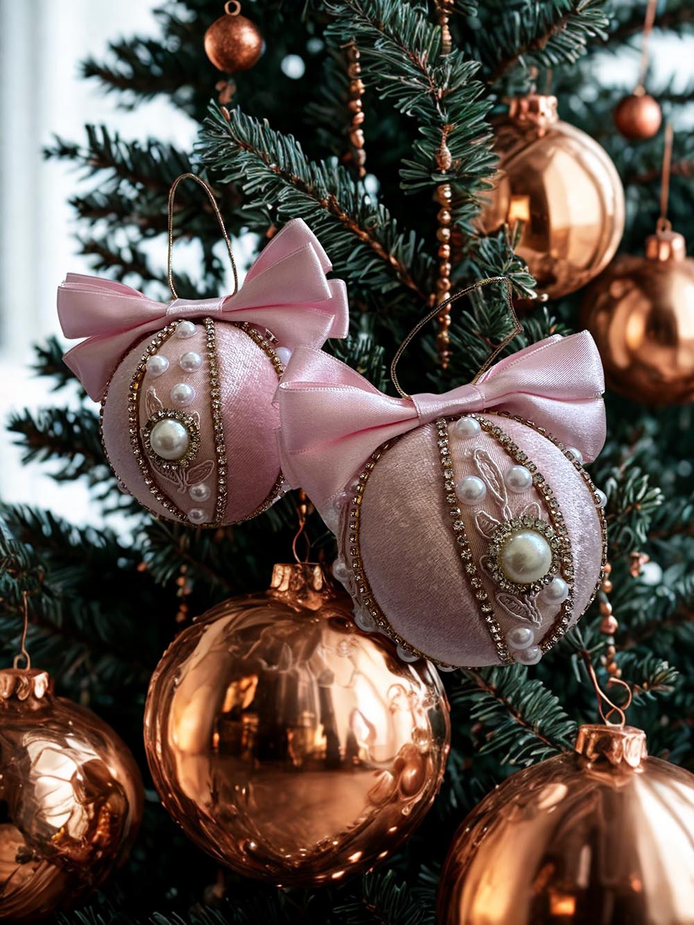 Yılbaşı Çam Ağacı Süsü - Pembe Taşlı 8 Cm Yılbaşı Ağacı Topu  Hediye Kutulu