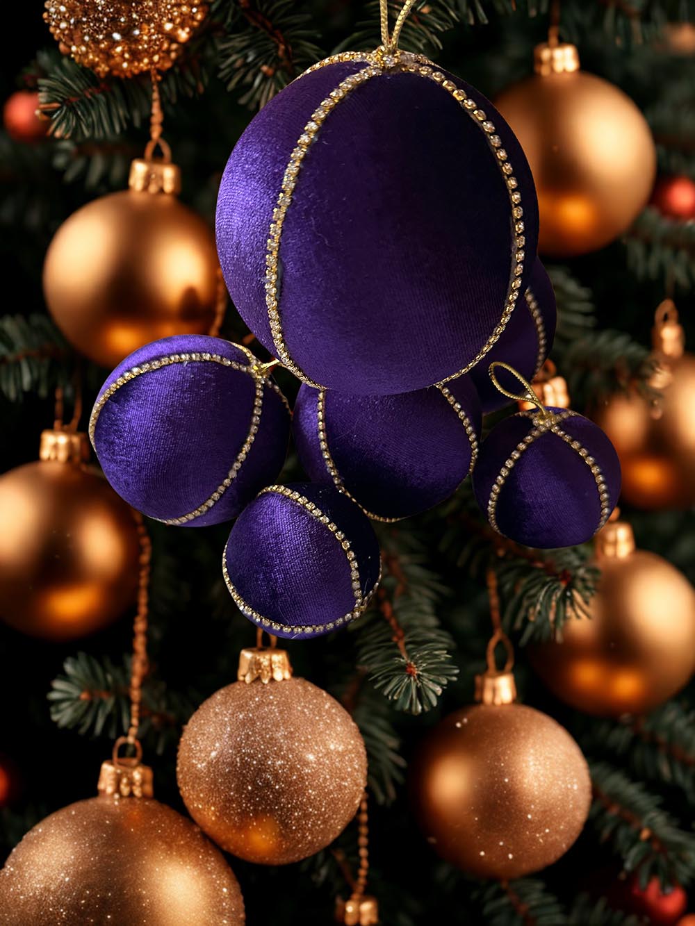 Mor Kadife Büyük Çam Ağacı Süsü - 15 Cm Yılbaşı Çam Ağacı Topu