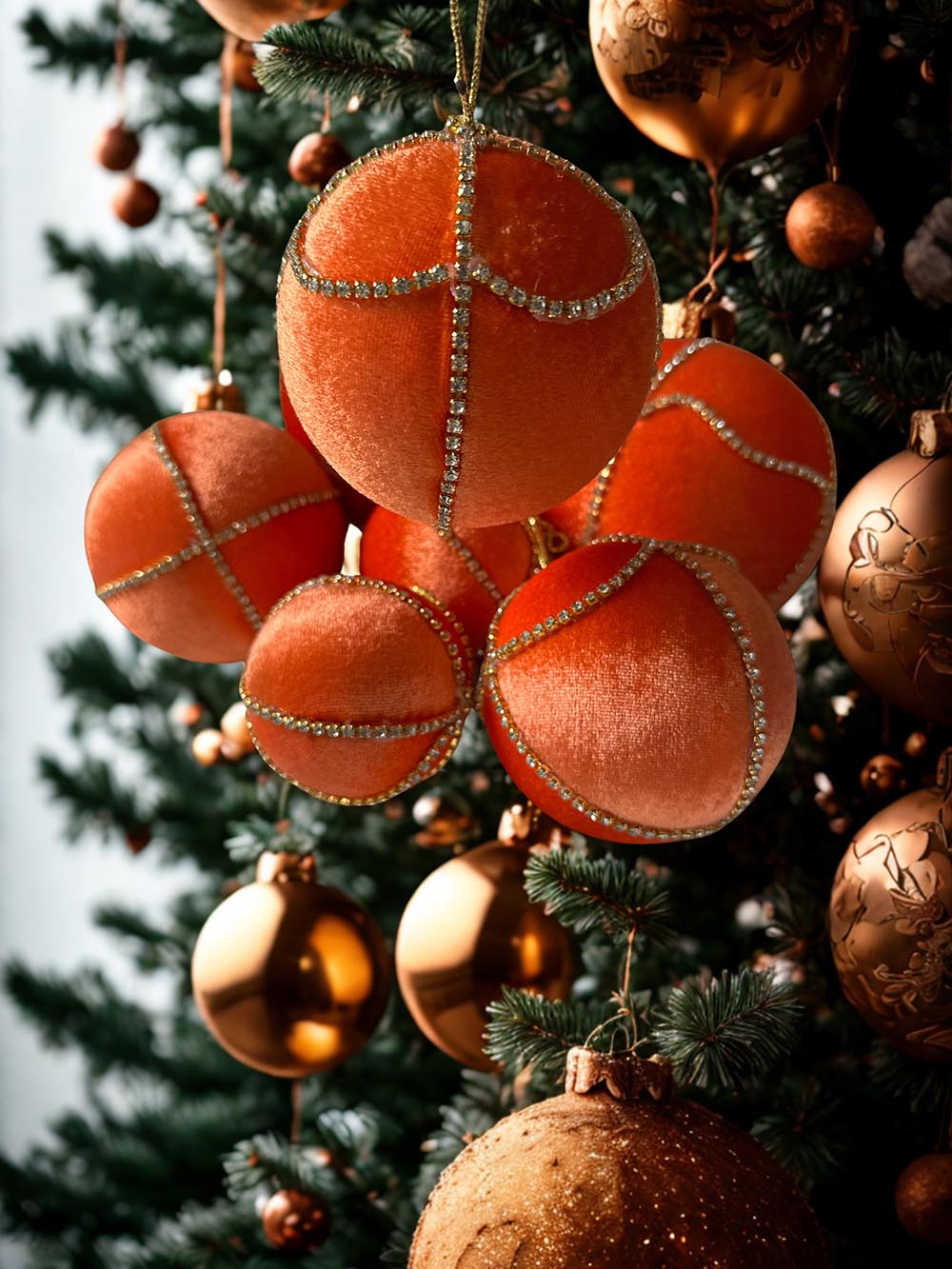 Turuncu Çam Ağacı Süsü -13 Cm Büyük Yılbaşı Çam Ağacı Topu