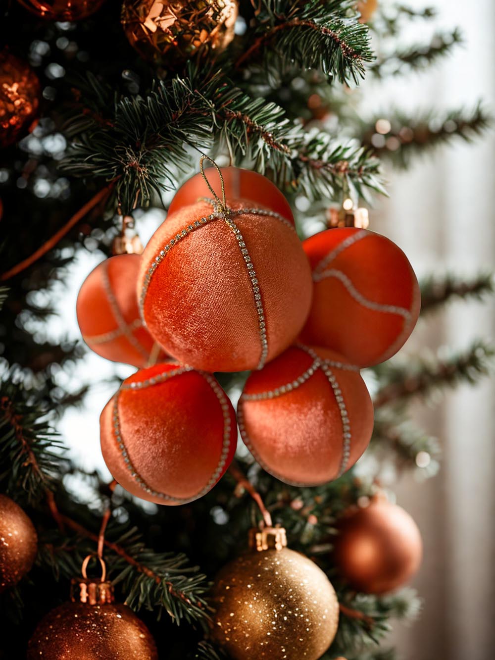 Turuncu Çam Ağacı Süsü -13 Cm Büyük Yılbaşı Çam Ağacı Topu