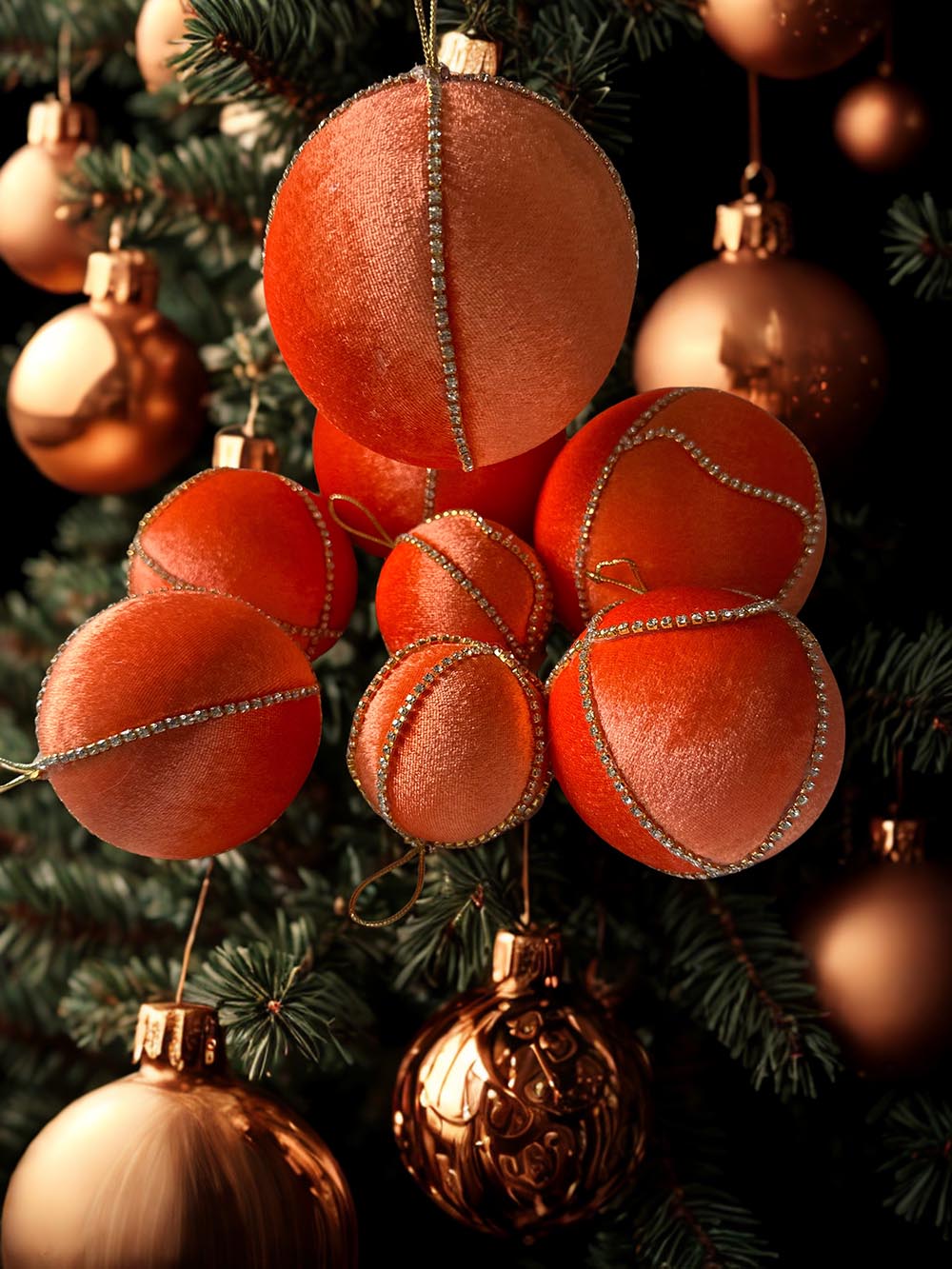 Turuncu Çam Ağacı Süsü -13 Cm Büyük Yılbaşı Çam Ağacı Topu