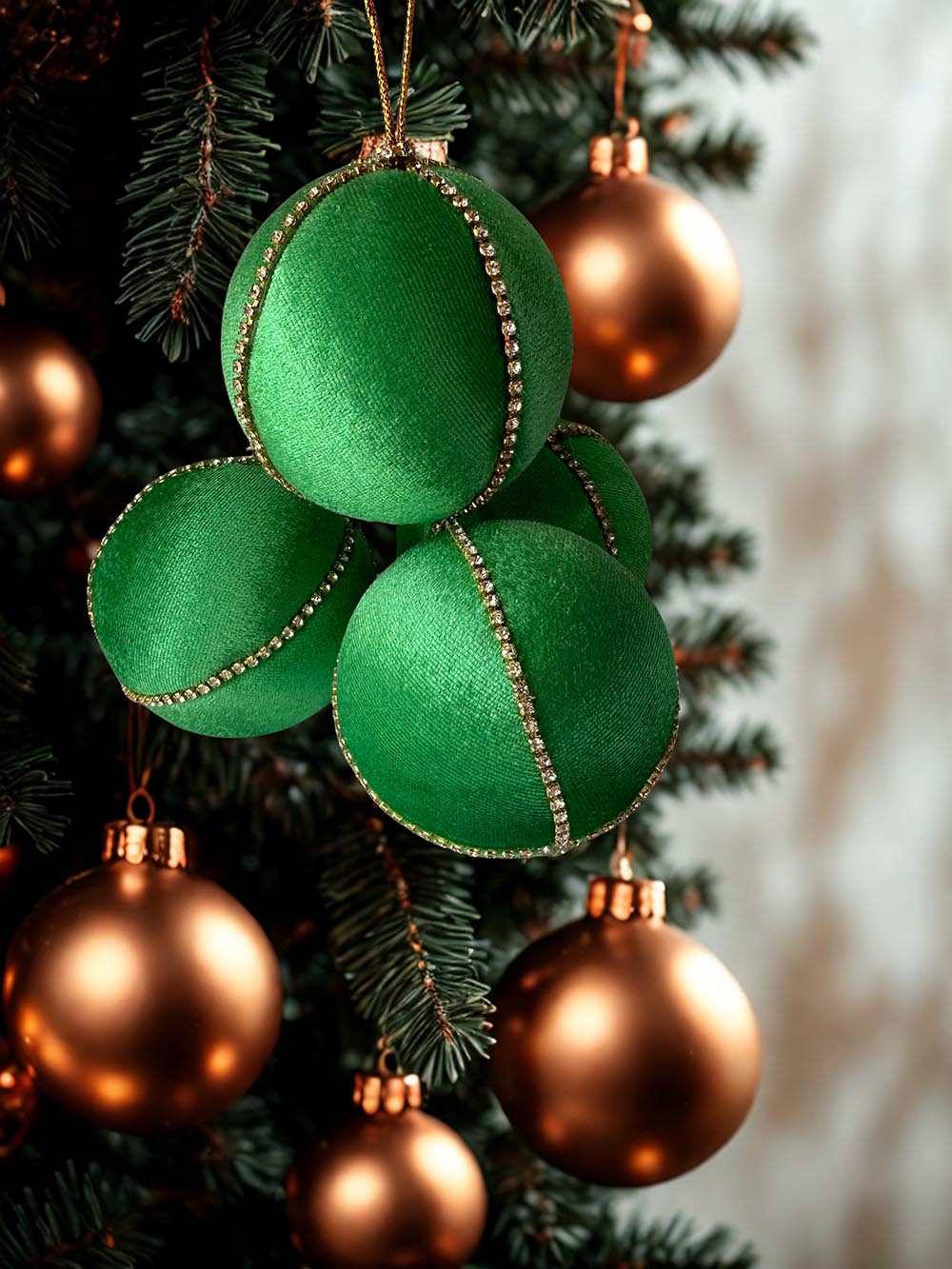 Yeşil Kadife Çam Ağacı Süsü - 8 Cm Yılbaşı Çam Ağacı Topu