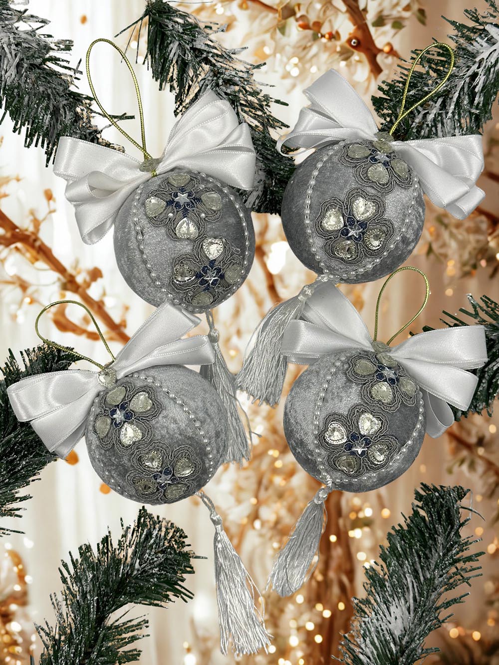 Yılbaşı Çam Ağacı Süsü - 8 Cm Gri Yılbaşı Çam Ağacı Topu