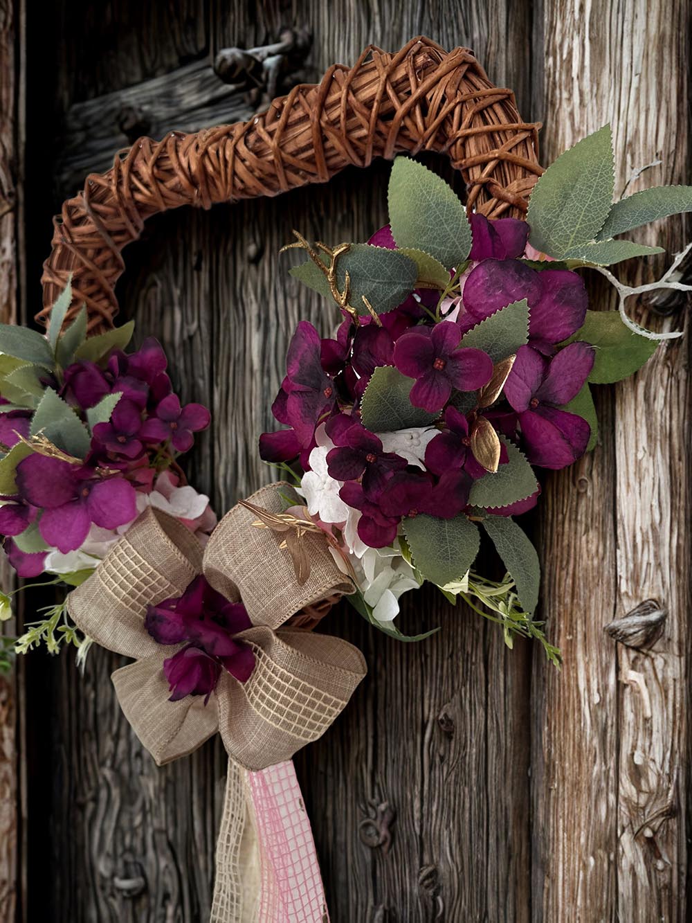 Kalpli Mor Çiçekli Kapı Süsü - Kapı Çelenk - Ev Dekorasyonu