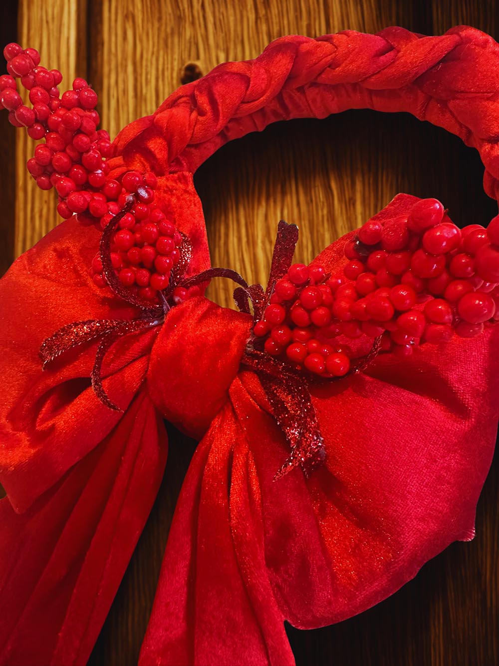 Kırmızı Kadife Yılbaşı Kapı Süsü -Yılbaşı Kapı Çelenk